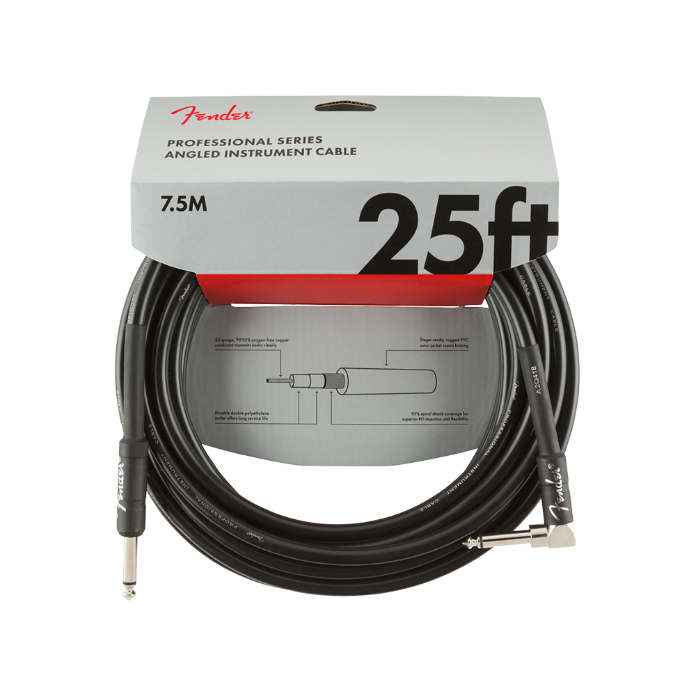 Fender Professional Series Instrument Cables Straight/Angle 25 Black