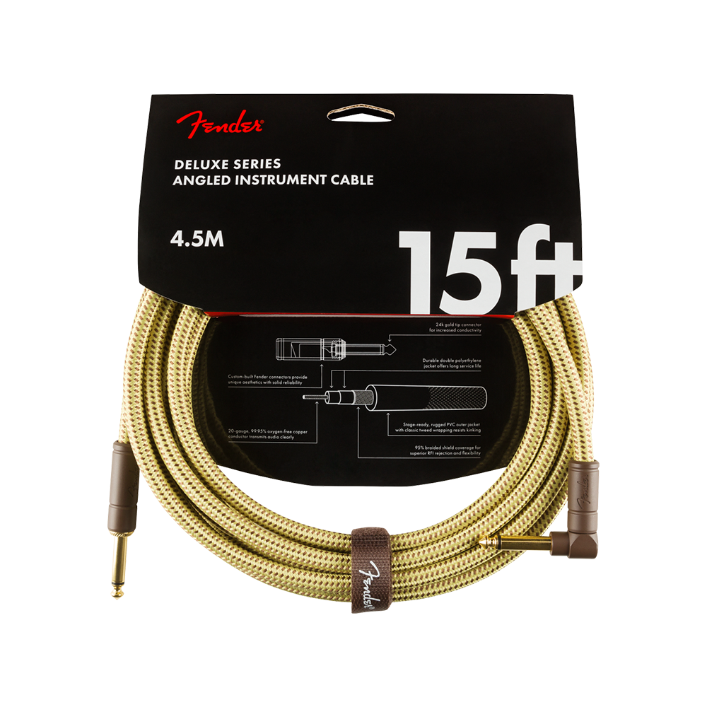 Fender Deluxe Series Instrument Cable Straight/Angle 15' Tweed