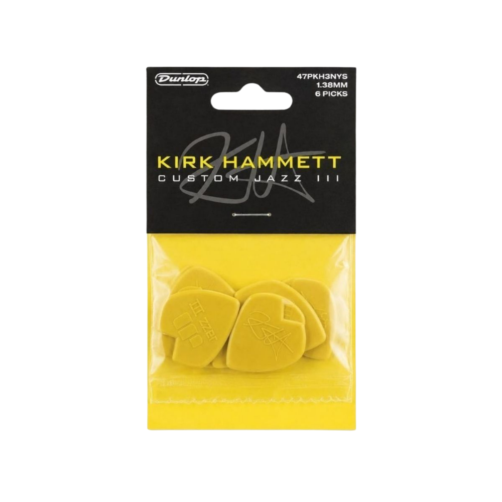 Dunlop Guitar Pick K.HAMMETT Jazz III YELLOW GLITTER (6 PK) 47PKH3NYS