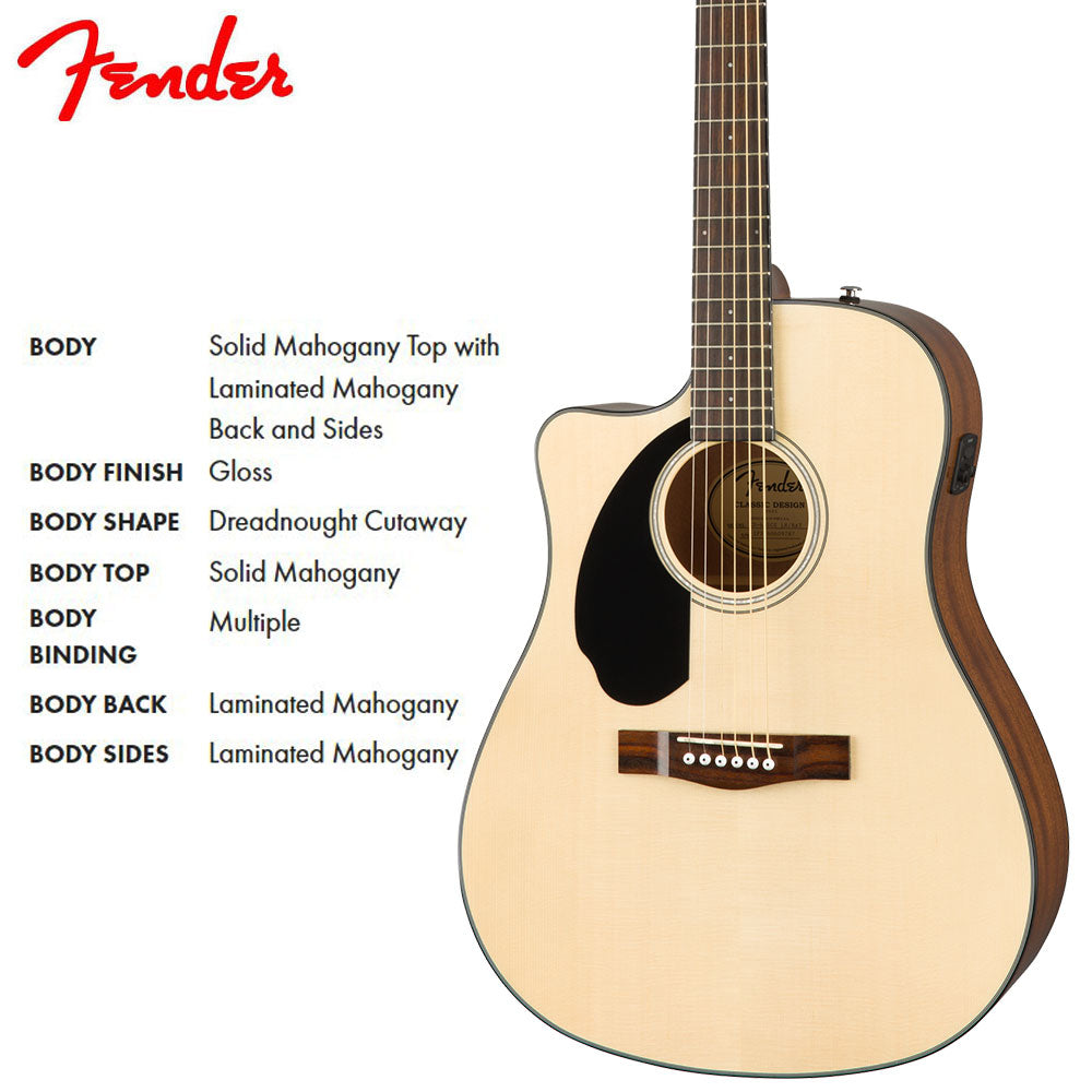 Fender CD60SCE Natural LH Dreadnought Semi Acoustic Guitar