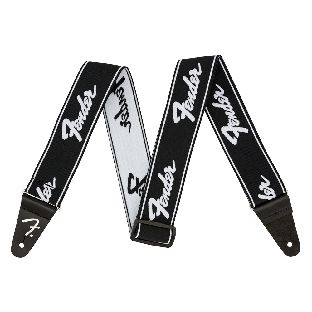 Fender 2" WeighLess Running Logo Guitar Strap Black/White