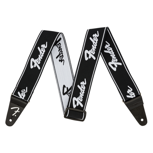Fender 2" WeighLess Running Logo Guitar Strap Black/White