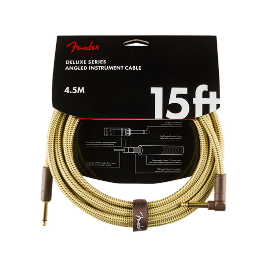 Fender Deluxe Series Instrument Cable Straight/Angle 15' Tweed