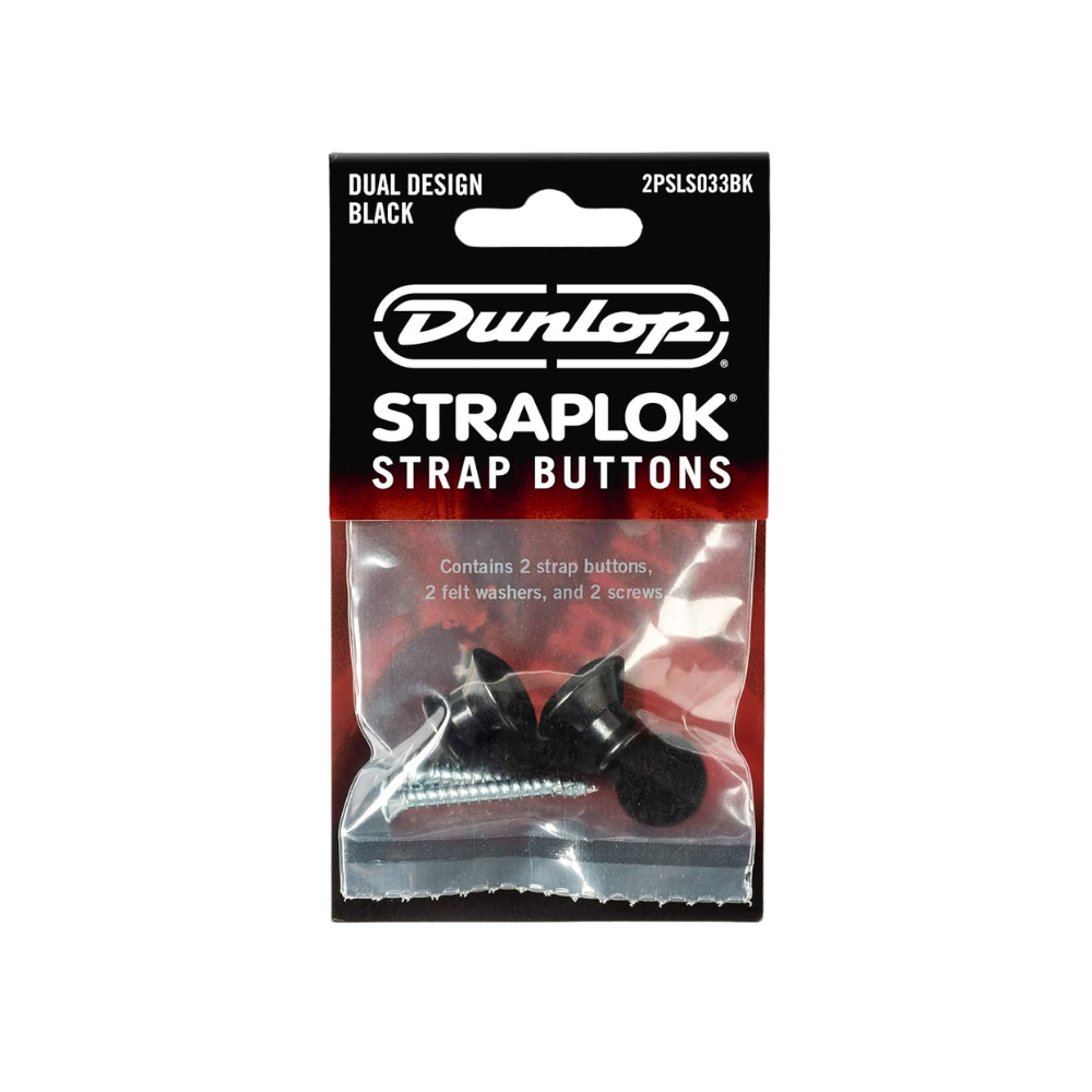 Dunlop Straplok Dual Design Strap Button Set-Black-2/Set 2PSLS033BK