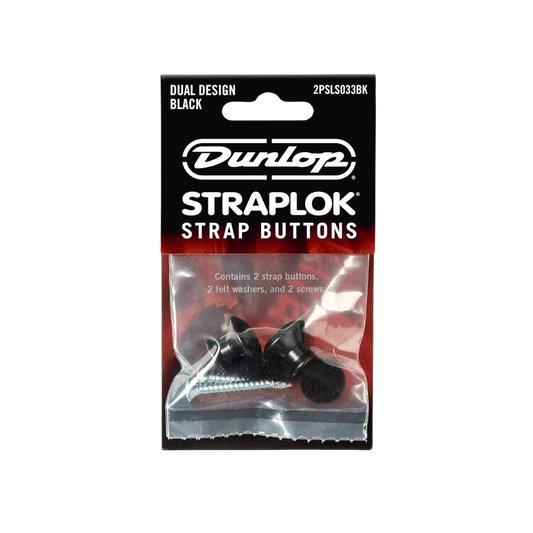 Dunlop Straplok Dual Design Strap Button Set-Black-2/Set 2PSLS033BK