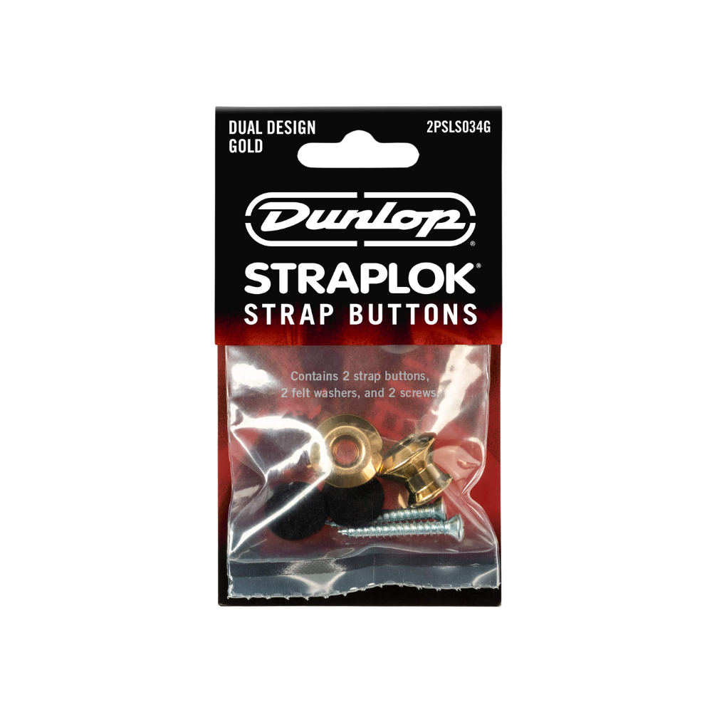 Dunlop Straplok Dual Design Strap Button Set-Gold-2/Set 2PSLS034G