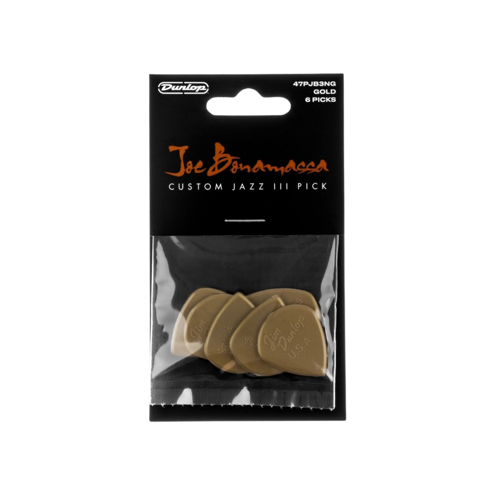 Dunlop Guitar Pick BONAMASSA Jazz III GOLD (6 PK) 47PJB3NG
