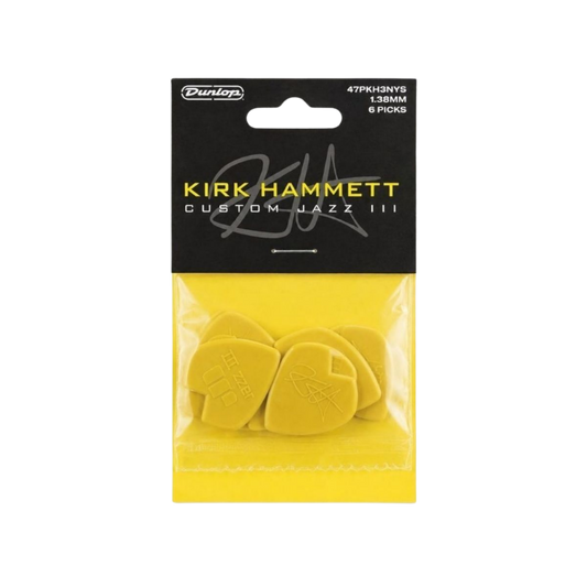 Dunlop Guitar Pick K.HAMMETT Jazz III YELLOW GLITTER (6 PK) 47PKH3NYS