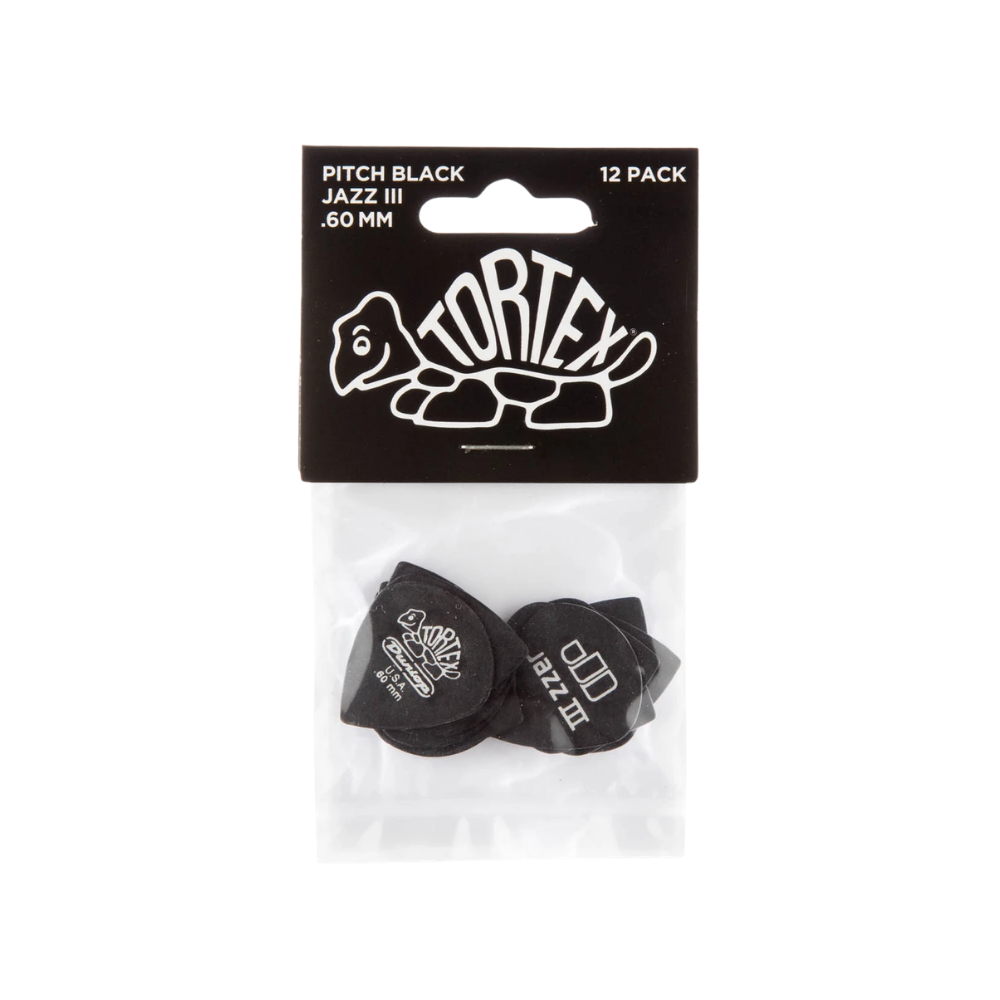 Dunlop Guitar Pick Tortex Pitch Black Jazz III - 72 Pack 482R