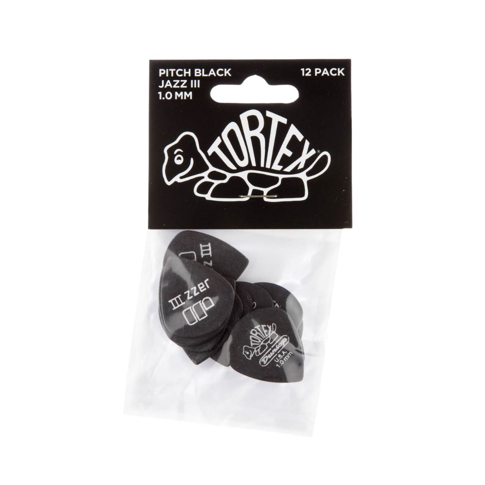 Dunlop Guitar Pick Tortex Pitch Black Jazz III - 72 Pack 482R